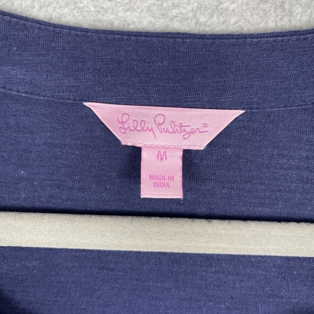 Lilly Pulitzer Elaine Embroidered Tunic Top Womens M True Navy Split Neck Casual - Picture 5 of 9